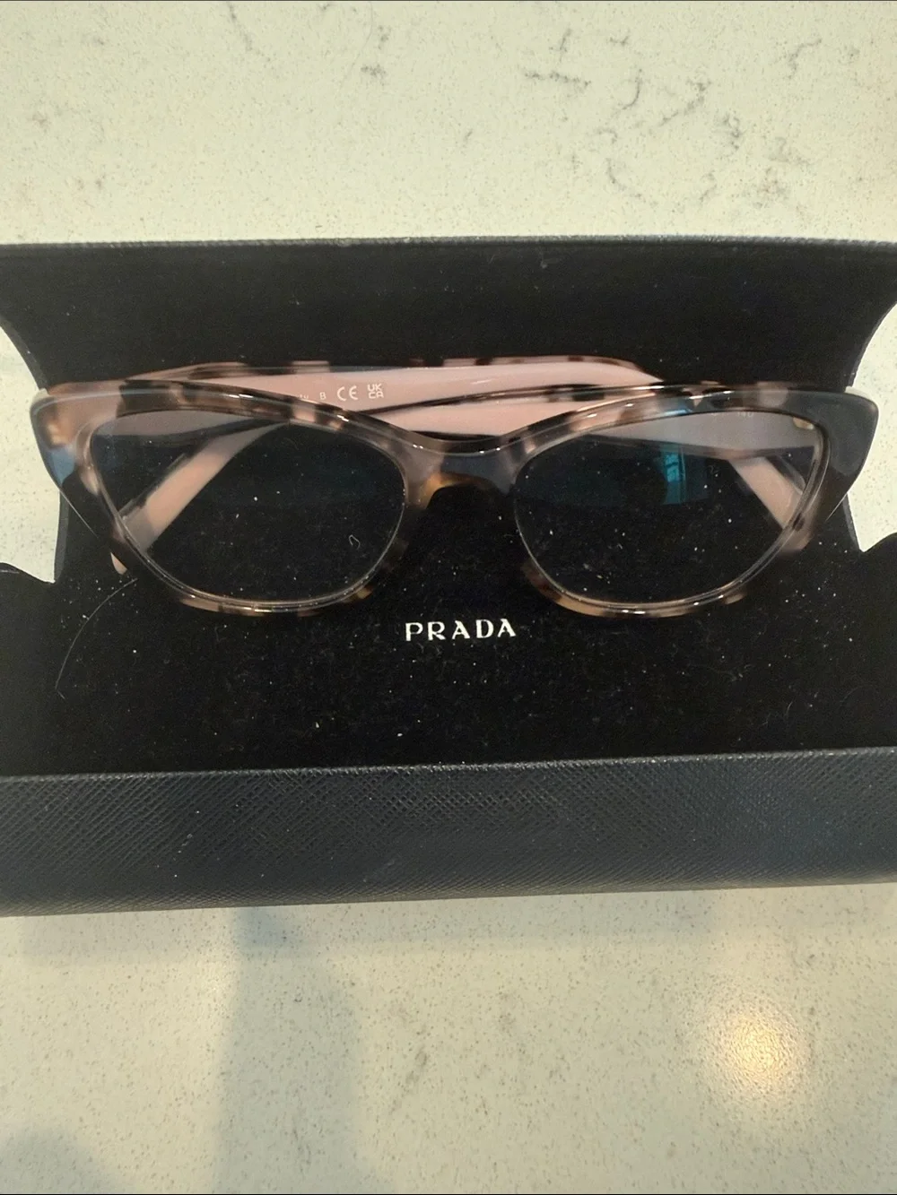 Prada Tortoiseshell Cat-Eye Glasses with Subtle Pink Accents, prescription